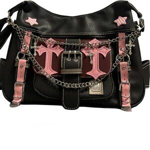 Y2K Messenger Bag Women Punk Cross Gothic Emo Dark Leather Tote Bag Crossbody Ba